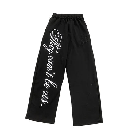Men's Black Gothic Letter Print Wide Leg Sweatpants Y2K Streetwear Casual Trousers S-XL Summer New