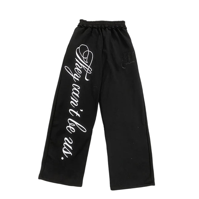 Men's Black Gothic Letter Print Wide Leg Sweatpants Y2K Streetwear Casual Trousers S-XL Summer New