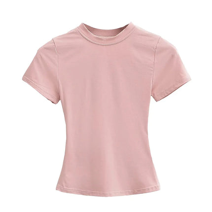 2025 New High Quality Casual T-shirt Sexy Slim Short Sleeves Fashion Trend Solid Women Clothing Y2K Tops