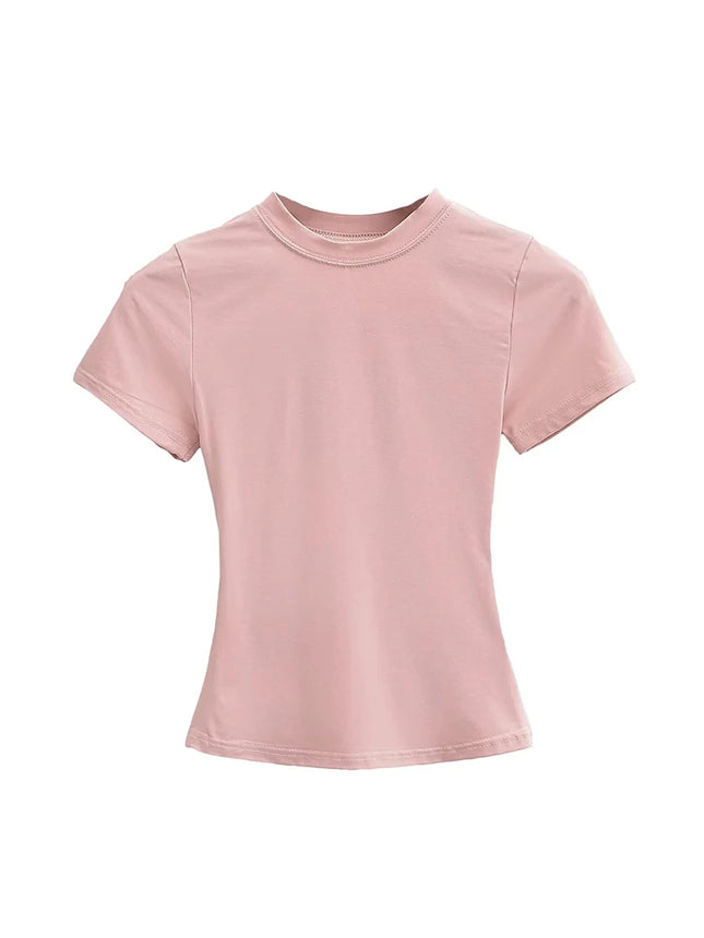 2025 New High Quality Casual T-shirt Sexy Slim Short Sleeves Fashion Trend Solid Women Clothing Y2K Tops