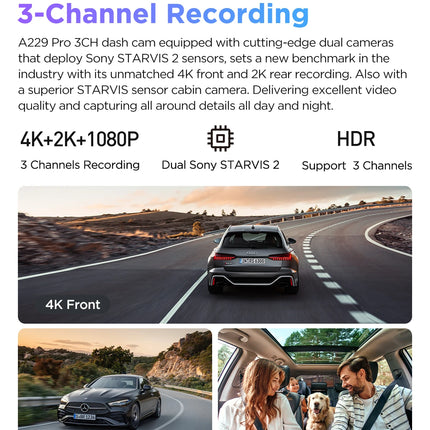 VIOFO A229 PRO Dashcam Front and Rear 4K+2K HDR Dual Dash Cam with Sony STARVIS 2 Sensors Super Night Vision Voice Control