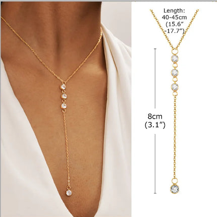 Gold Plated Stainless Steel Lariat Necklace, Dainty Long Layered Necklace for Women Girls, Y-Shaped Drop Pendant