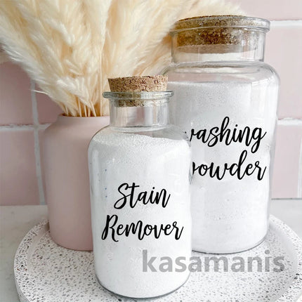 4Pcs Laundry Room Organisation Jar Bottle Label Vinyl Sticker Decals Washing Powders Stain Remover Labels Decal