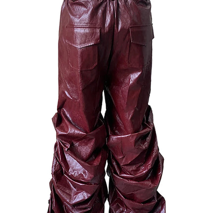Nerazzurri Autumn Extra Long Soft Flowy Baggy Pu Leather Wide Leg Stacked  Pants for Men Luxury Designer Punk Style Streetwear