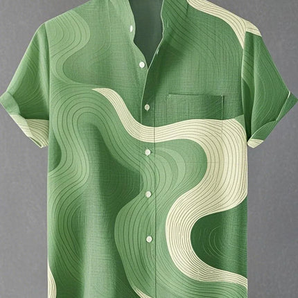 Chemise à manches longues et col montant pour homme, nouvelle collection printemps-automne, imprimée en 3D, rayures irrégulières