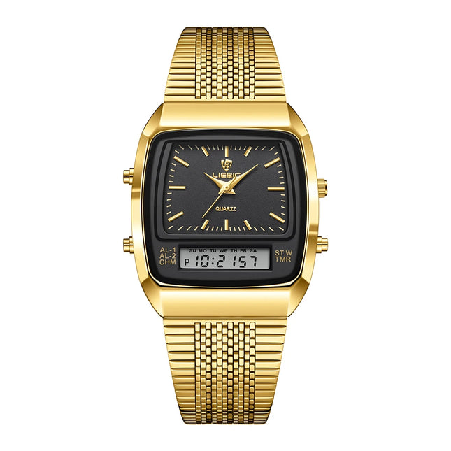 LIEBIG Luxury Quartz Watches Fashion Dual Display Time For Mens Women  Outdoor Sports Week Waterproof Digital Wristwatch Relojes