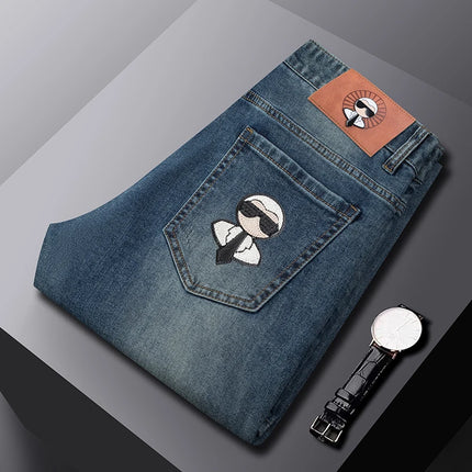 Fashion Men Jeans Stretch Straight Leg Casual Slim Fit Denim Pants Male Brand Luxury Design Business Classic Trousers