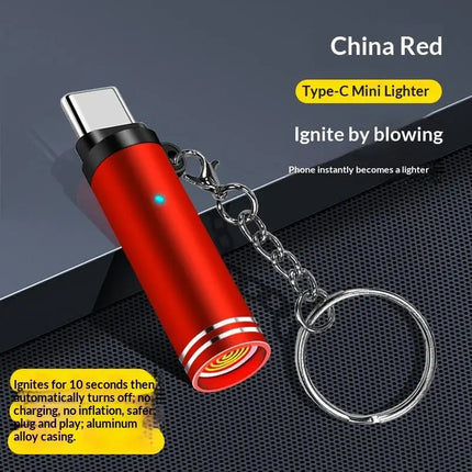 Type-C Safety Air Blowing Lighter Mini Flameless USB Rechargeable Windproof Portable for Camping Hiking Survival Emergency