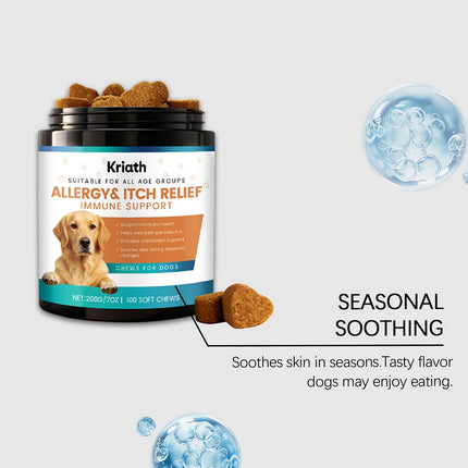 200g Dog Allergy Relief Immune Chews,Itch Relief Skin Coat Supplement Stop Pawlicking,For Picky Eaters & Easy Dosage