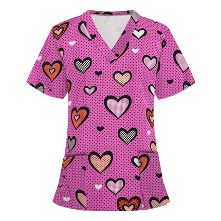 Womens T-Shirts Medical Nursing Uniform Clinical Uniform Woman V-Neck Short Sleeve T Shirt Tops With Pocket Women's Clothing