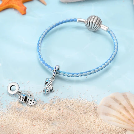 Blue Series 925 Sterling Silver Owl Butterfly Pirate Ship Car Beetle Clogs Charm Fit DIY Bracelet Necklace Fun Matching Gifts