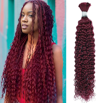 #99j Burgundy 100% Human Hair Bulk for Braiding Dark Wine Deep Wave Jerry Curly Boho Braids Hair Bulk Extension Bobbi Hair