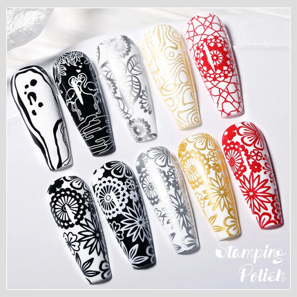 BORN PRETTY 2Pcs/Set 10ML Black White Nail Stamping Polish Varnish Gold Silver for Nail Art Plates Stamp Oil Stamping Series