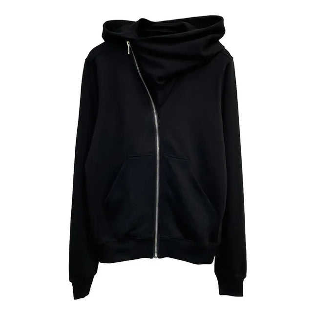 Autumn Zipper Design Black Hoodies Men's Women's Sportswear Jacket American Rock Hip Hop Street Wear Elastic Knitted Coats