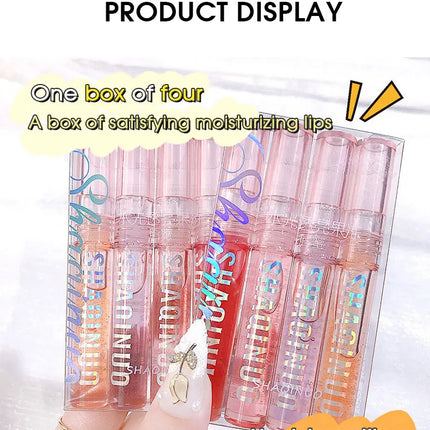 Four pack lip gloss set box, water gloss jelly lip gloss, moisturizing glass lips, not easy to stick to cup