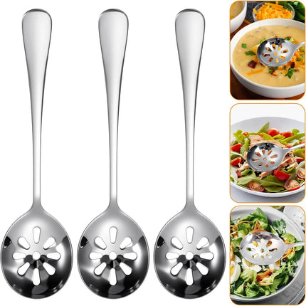 3 Pcs Stainless Steel Slotted Spoon 7.8 Inch, Strainer Spoon for Cooking, Buffet, Restaurant, Kitchen, Soup, Dips, Cereals (10 Holes)