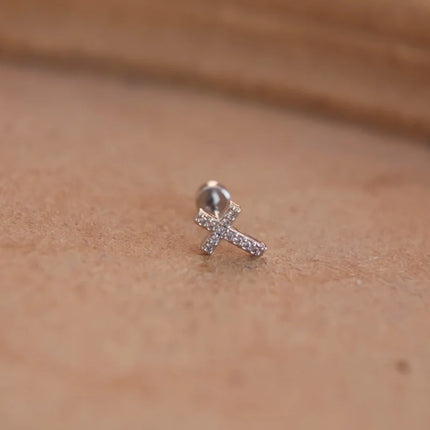 1-piece set of cross-shaped earrings inlaid with synthetic zircon, fashionable, exquisite, and trendy earrings for women