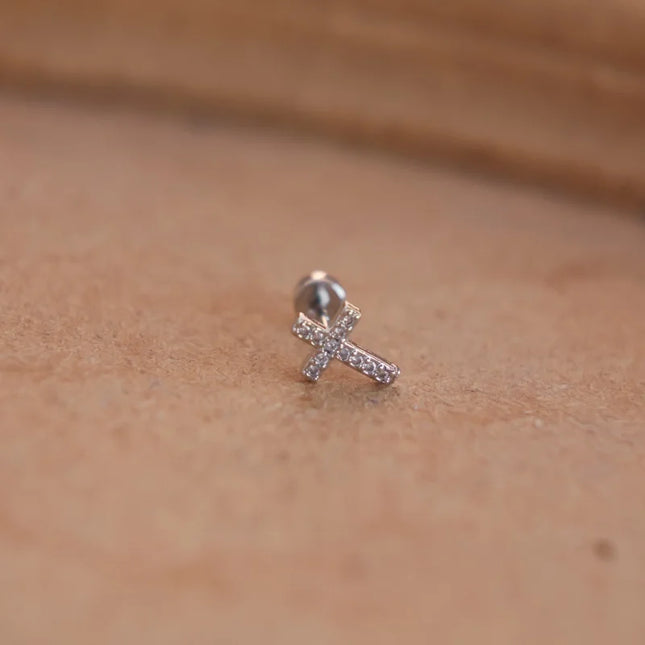 1-piece set of cross-shaped earrings inlaid with synthetic zircon, fashionable, exquisite, and trendy earrings for women