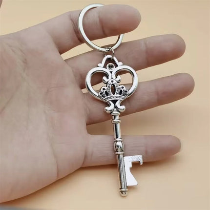 Retro Large Crown Love Key Pendant Creative Bottle Opener Antique Silver Metal Pendant Charm Keychain