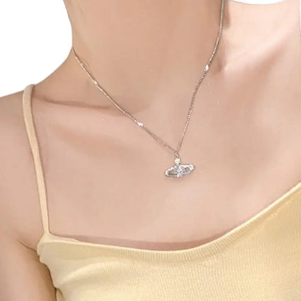 Sparkling Planet Pendant Necklace Simple Necklace Date Jewelry Alloy Texture 964A