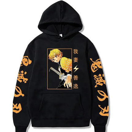Popular Anime Print Hoodies Demon Slayer Blade Warm Fleece Japanese Street Kamado Nezuko Custom Men's Sweater Pullover Hoodies