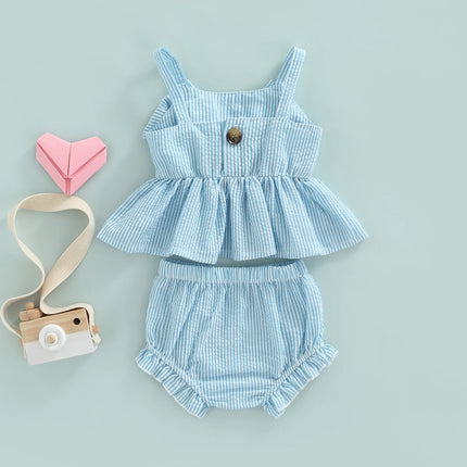 Infant Baby Girls Shorts Set Striped Print Big Bow Embellished Sleeveless Sling Tops + High Waist Stretch Shorts