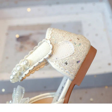Chic Girls Dress Shoes for Wedding Party Bling Sequins with Rhinestone Butterfly Sweet Princess Chic Kids Flat Shoes Lace Beaded
