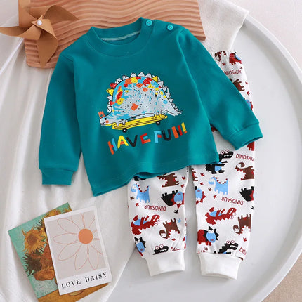 Multi Color Cute Cartoon Bear Print Toddler Baby Suits Tops Hoodie and Pants Comfortable Baby Sets for 1-8Y Kids Clothing Sets