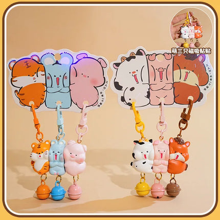 3Pcs Cartoon Rabbit Holding Fox Hug Puppy Keychain Magnetic Snap Animal Keys Chain Sets for Couple Friends Gift Keyring