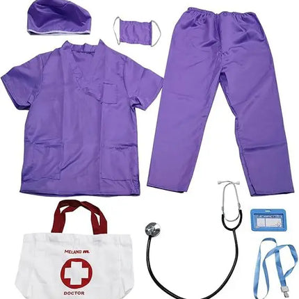 Children Doctor Nurse Cosplay Professional Role-playing Costumes Surgical Gown White Coat with Top Accessories for Boys Girls
