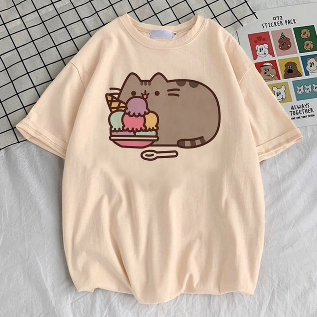 Pusheen shirt girl anime Punk Graphic harajuku  Retro 2000s t-shirt 2000s hip hop Pastel Classic Psychedelic