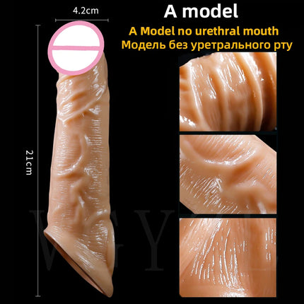 Realistic Silicone Reusable Penis Sleeve Extender Penis Condom Extension Sex Toy for Men Cock Sleeve Enlarger Delay Ejaculation
