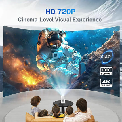 Smart Mini Projector 1080P 4K Support with WiFi 6 & BT 5.4 Built-in Apps Android TV Auto Keystone 180° Rotation Outdoor Beamer