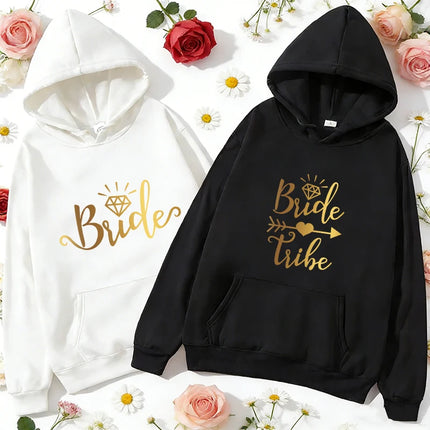 Bride Tribe Squad Print Hoodies Women Hooded Sweatshirts Bachelorette Hen Party Wedding Bridesmaid Group Matching Pullover Tops