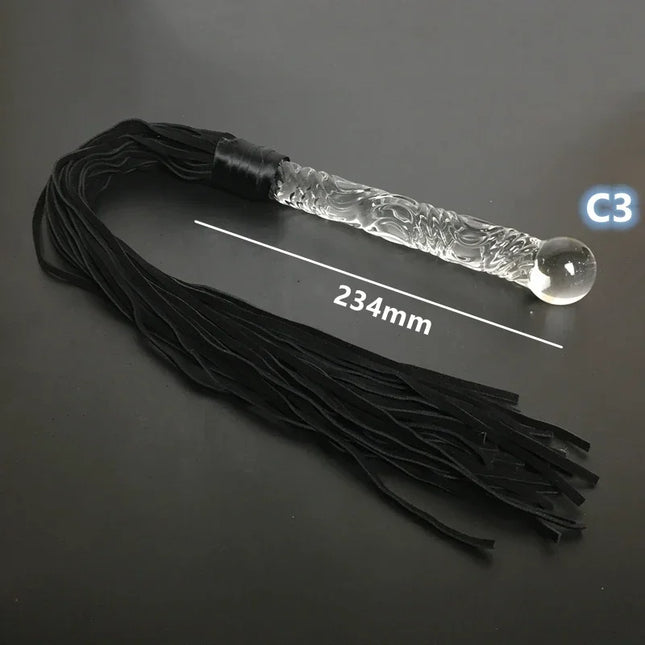 Crystal Dildo Real Leather Flogger Glass Penis Whip Sex Whip G-spot Anal Bead Leather Tools Restraints BDSM Sex Adult Games