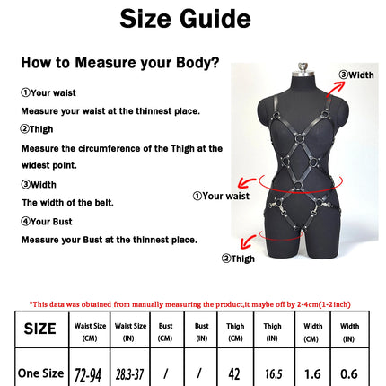 Fashion Full-Body PU Leather Belt Gothic Fetish Street Style Belt Punk Adjusable  Exotic Accesso for Women Strappy Belted Outfit