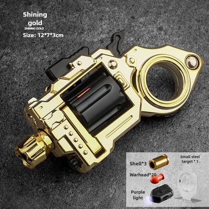 One Hand Spin Shoot Alloy Revolver EDC Metal Fidget Toy with 20 Plastic Bullets Stress Relief Mini Ring Gun for Adults Teens