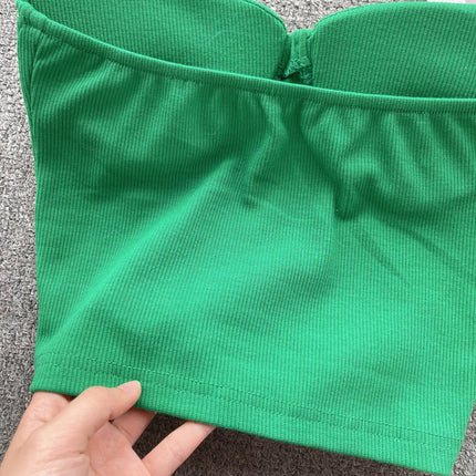 Strapless Western Style Skinny Tanks Camis for Women Summer Casual Solid Colours Female Corset Crop Tube Tops with Built In Bras