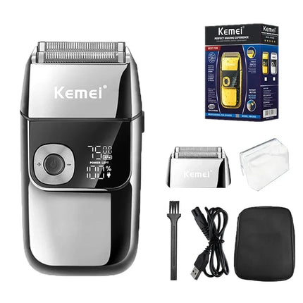 Kemei KM-2028 Men's Electric Metal Shaver LED Display Adjustable Speed USB Electric Shaver Hair Shavers