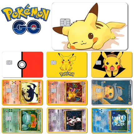Pokemon Card Decals Credit Card Skin cartoon 2.5D Matte Frosted Pikachu Blastoise Waterproof Stickers for Debit card Decor film