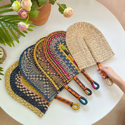 Seaweed Weaving Fan Nordic Hand Woven Africans Elements Fans Portable Sturdy Handheld Straw Fan For Party Wall Decoration