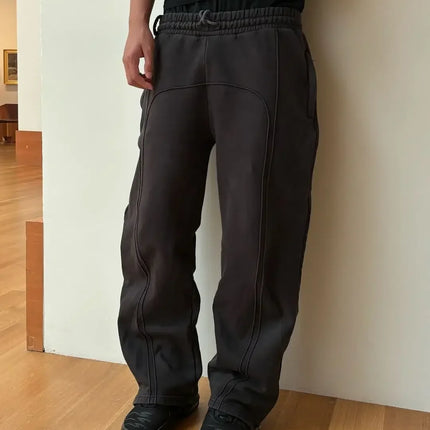 American Harajuku Retro Splicing Oversized Sweatpants Men Personalized Streetwear 2025 High Street Trendy Straight Casual Pants