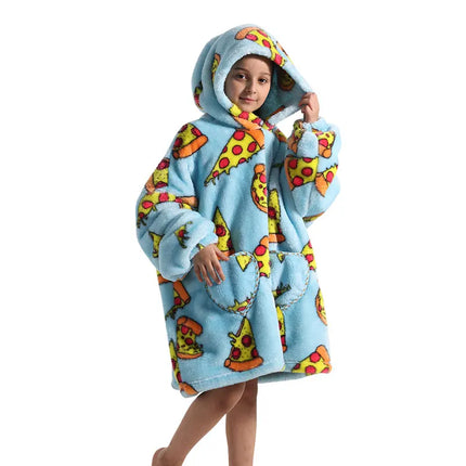Kids Oversized Hoodie Blanket With Sleeve Boy Girl Sweatshirt Winter Fleece Hoody Avocado Rainbow Dinosaur Print Hooded Sweat