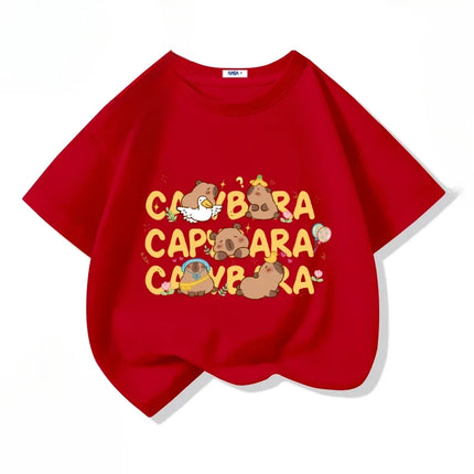 Cartoon Capybara Print Cotton Cool Children's T-shirt Short Sleeve Summer 100% Cotton New Fashion Boys Girls Tee Top Kid Clothes