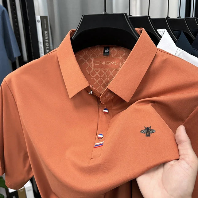 High-End Man Short-Sleeved Polo Shirt Lapel Button Bee Embroidery Spring Casual Elegance T-Shirt Simple Business Men's Clothing