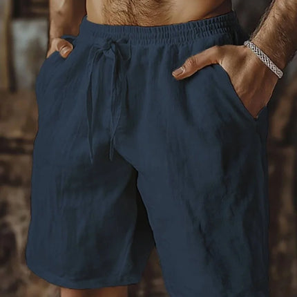 New Summer Men's Cotton Linen Shorts Comfortable Loose Fit Elastic Drawstring Waist Casual Beach Shorts Breathable