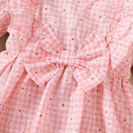 Baby girl Sweet Dress Round Neck Small Floral plaid Long sleeved Dress suitable for 0-18 Months Cute Baby girl Autumn Dress