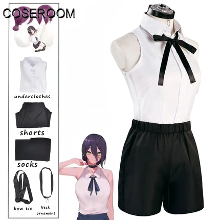 Chainsaw Reze Cosplay Costume Outfits Shirt Tie Short Wig Neck Ring Women Anime Uniform Halloween
