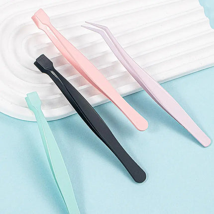 2Pcs Eyelash Tweezer Set Lash Pick Up Clip Pointed Flat Clip Lash Grafting Item Lower Eyelashes Applicator Portable Makeup Clamp