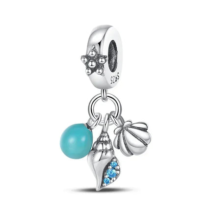 925 Sterling Silver Blue Ocean Series Beaded Charms  Pendant Fit for The Brand's DIY Bracelet Women Jewelry Girlfriend Gifts